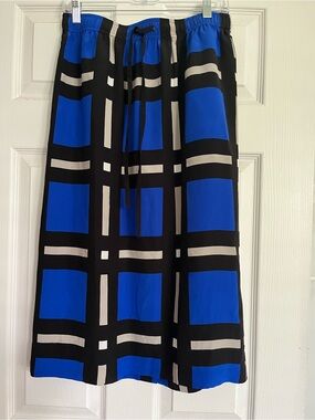 Silk Banana Republic Black and Blue Geometric Midi Skirt